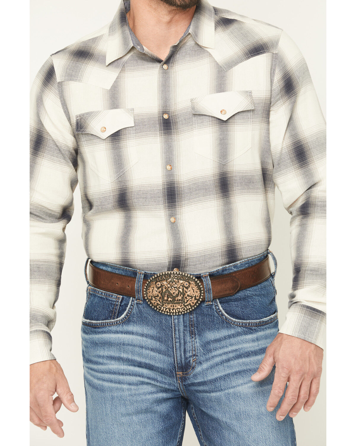 Image #3 - Cody James Men's Ruddiman Plaid Print Long Sleeve Snap Western Shirt, Cream, hi-res