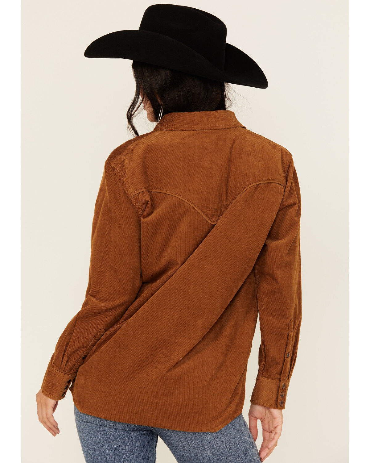 Image #4 - Wrangler Women's Solid Corduroy Long Sleeve Snap Western Shirt, Brown, hi-res