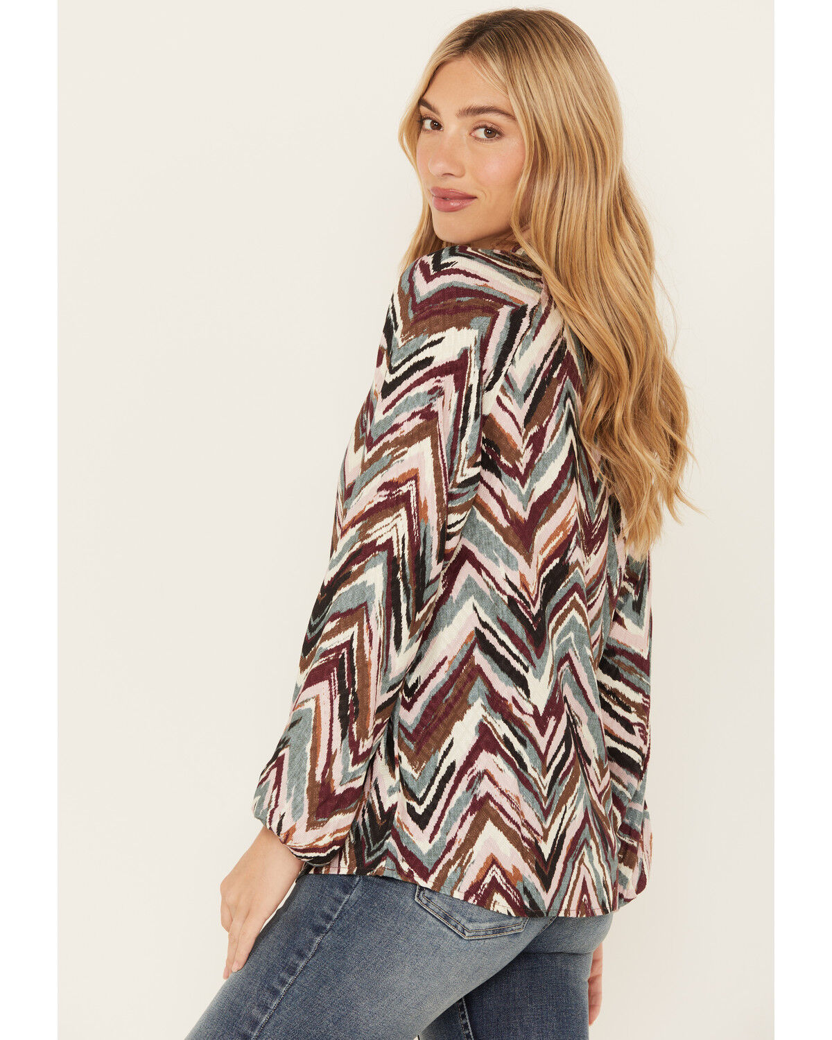Image #2 - Shyanne Women's Printed Rayon Dobby Peasant Blouse, Maroon, hi-res