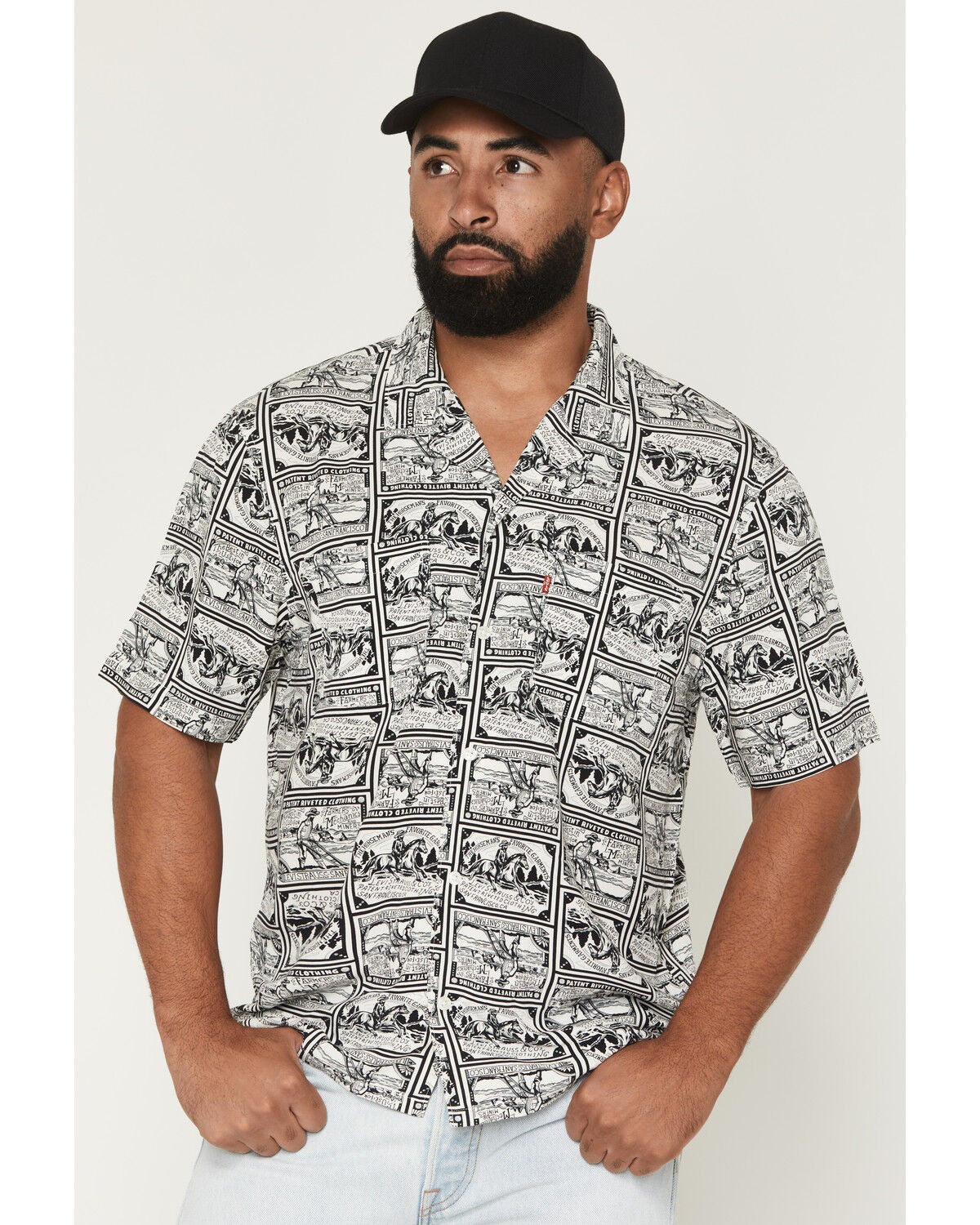 Image #1 - Levi's Men's Camper Miner Niner Heritage Short Sleeve Button-Down Western Shirt, Black, hi-res