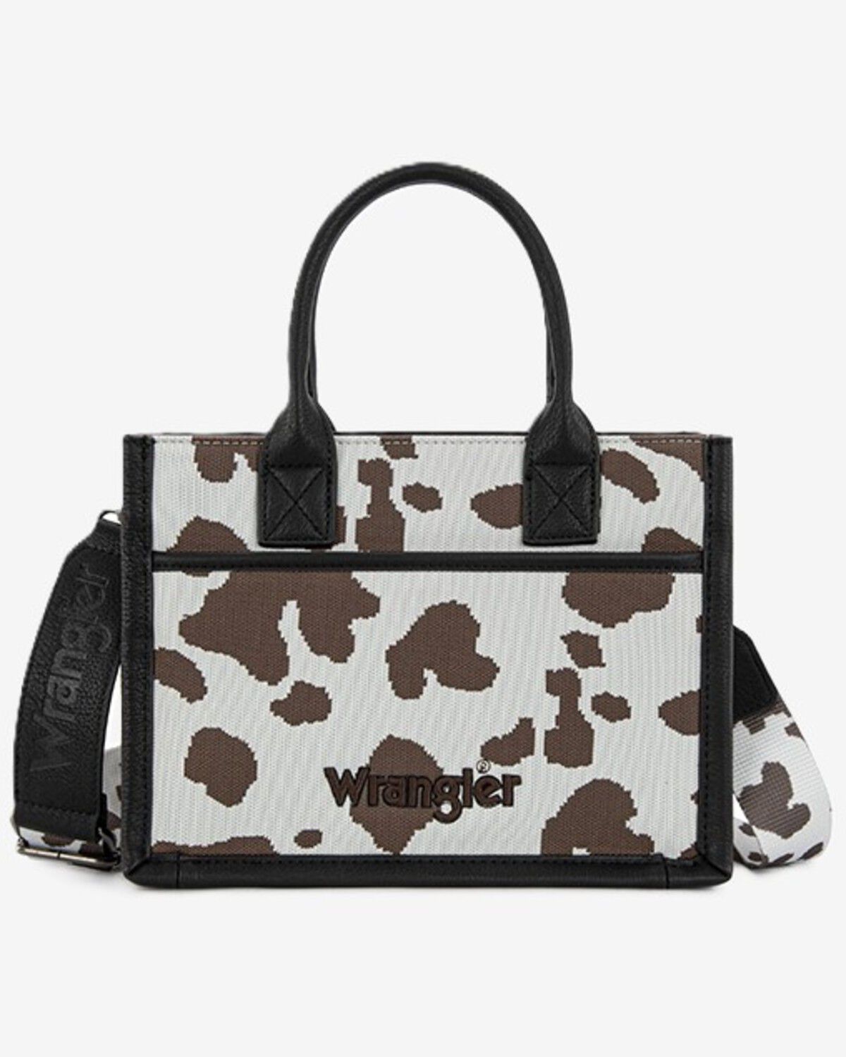 Wrangler Women's Cow Print Crossbody Tote Bag, Black, hi-res