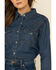 Wrangler Women's Dark Denim Washed Long Sleeve Western Shirt , Blue, hi-res