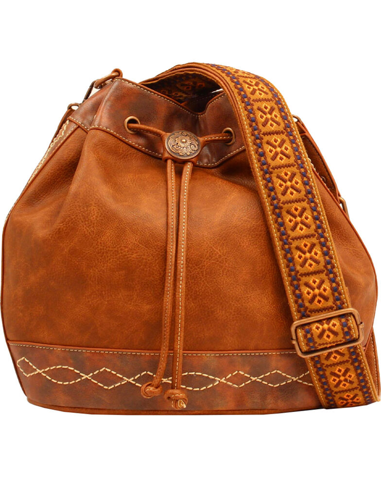 Blazin Roxx Women's Ivy Copper Concho Concealed Carry Bucket Bag, Tan, hi-res