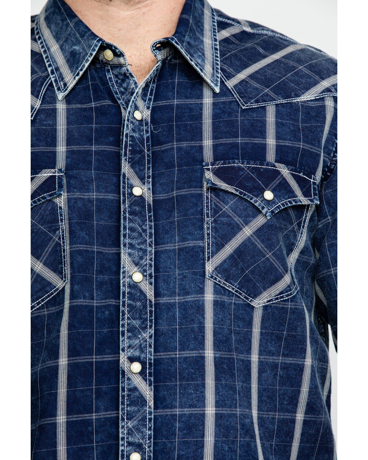 Image #4 - Rock & Roll Denim Men's Crinkle Plaid Long Sleeve Western Shirt, Blue, hi-res
