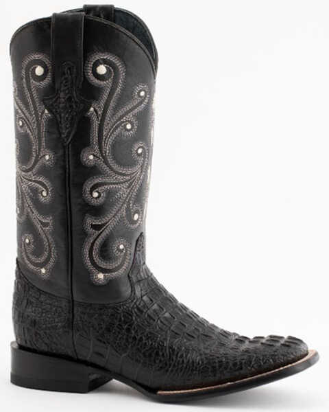 Image #1 - Ferrini Men's Caiman Croc Print Western Boots - Broad Square Toe, Black, hi-res