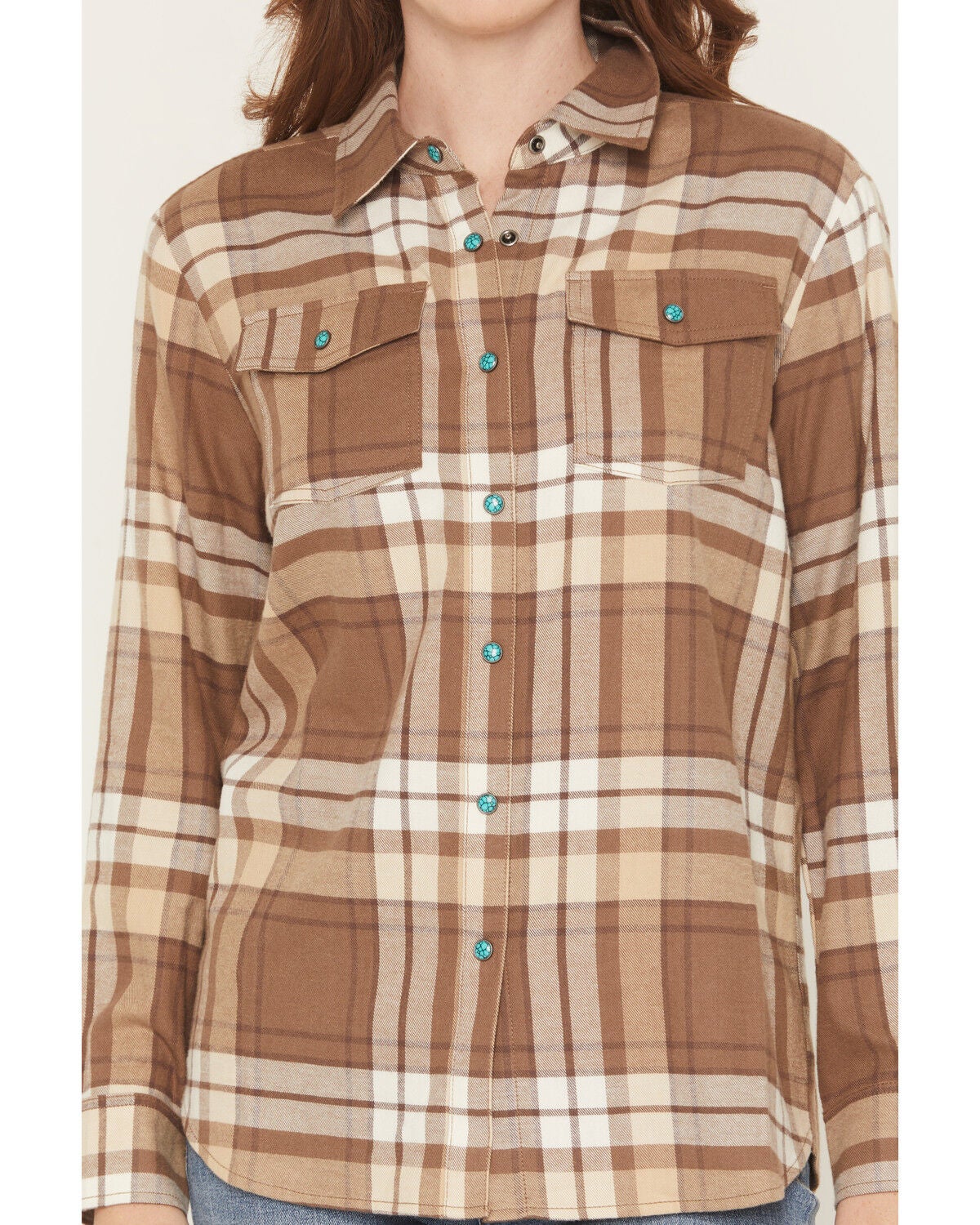 Image #3 - Shyanne Women's Elysprings Plaid Print Long Sleeve Snap Flannel Shirt, Coffee, hi-res