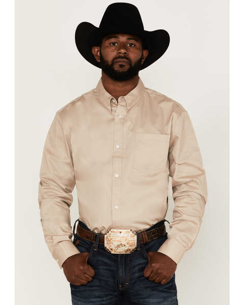 RANK 45® Men's Basic Twill Long Sleeve Button-Down Western Shirt - Tall, Tan, hi-res