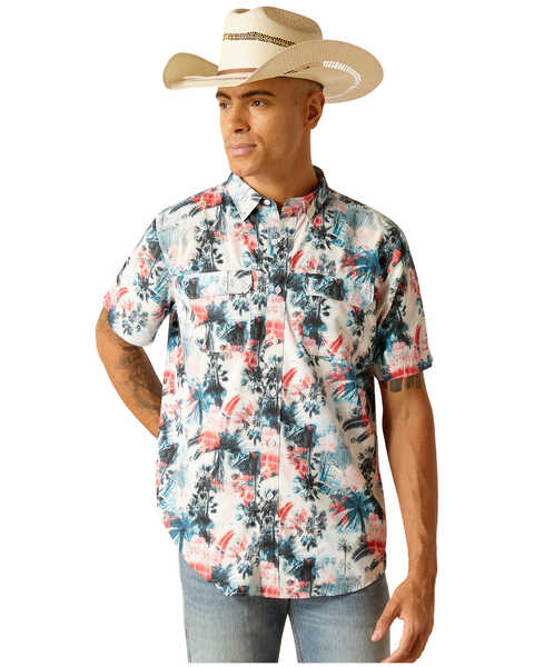 Image #3 - Ariat Men's VentTEK Outbound Tropical Print Classic Fit Short Sleeve Button-Down Western Shirt , Multi, hi-res