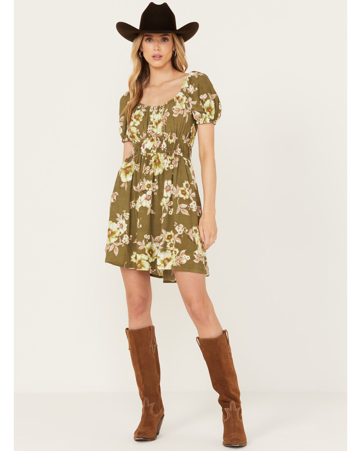 Image #1 - Band of the Free Women's Floral Print Mini Dress, Sage, hi-res