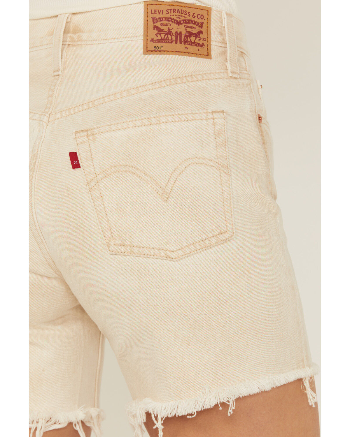 Image #4 - Levi's Women's 501® High Rise Mid Thigh Stretch Denim Shorts, Tan, hi-res