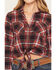 Image #3 - Shyanne Women's Hansen Embroidered Plaid Print Long Sleeve Button-Down Tie-Front Top, Saddle, hi-res