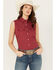 Image #1 - Ely Walker Women's Geo Print Sleeveless Pearl Snap Western Shirt, Red, hi-res