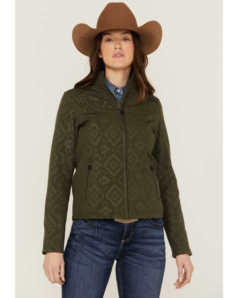 RANK 45® Women's Southwestern Print Softshell Riding Jacket, Olive, hi-res