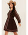 Image #1 - Shyanne Women's Georgette Embroidered Long Sleeve Mini Dress, Chocolate, hi-res