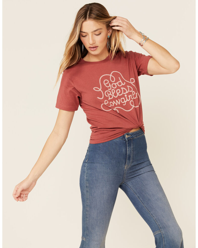 Ali Dee Women's God Bless Cowgirls Graphic Tee , Rust Copper, hi-res