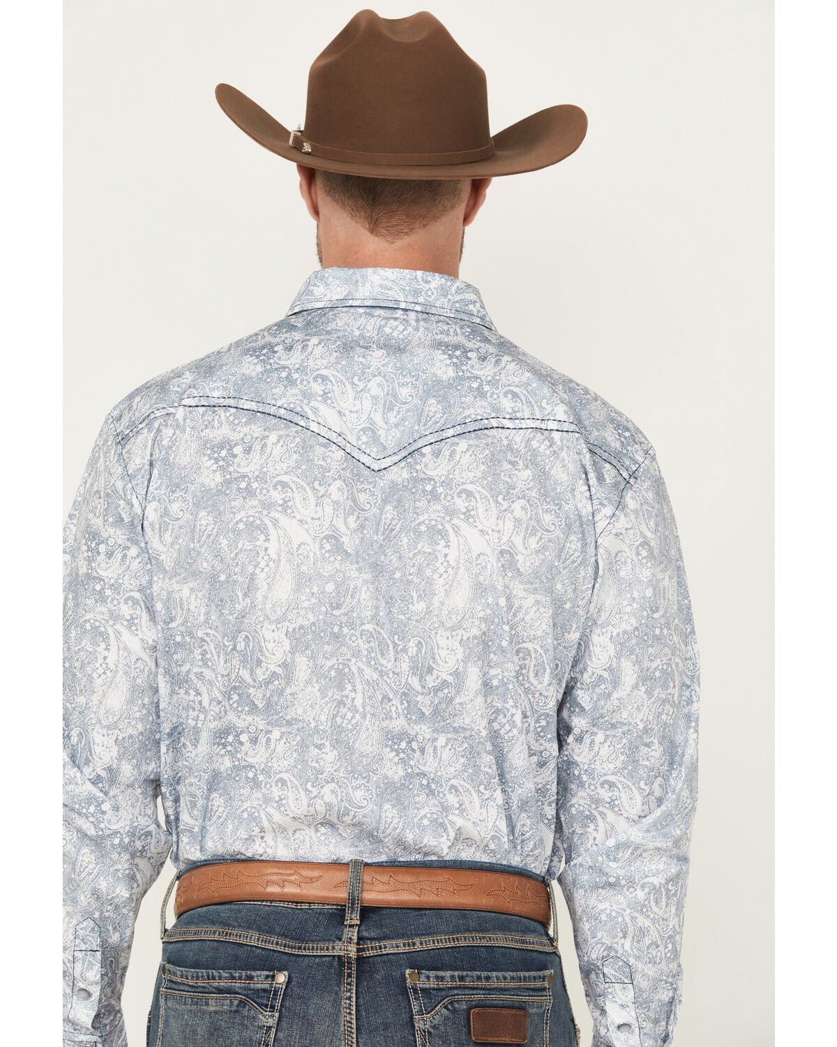 Image #4 - Cowboy Hardware Men's Paisley Print Long Sleeve Snap Stretch Western Shirt, Blue, hi-res
