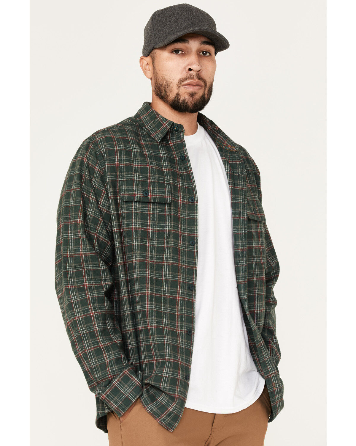Image #2 - Brothers and Sons Men's Everyday Plaid Print Long Sleeve Button Down Western Flannel Shirt, Dark Green, hi-res