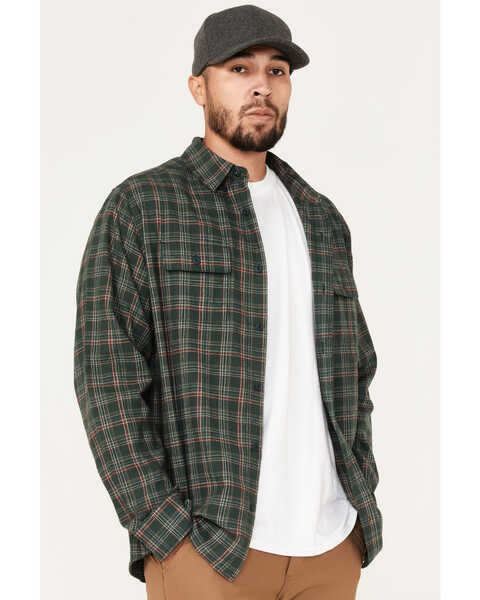 Image #2 - Brothers and Sons Men's Everyday Plaid Print Long Sleeve Button Down Western Flannel Shirt , Dark Green, hi-res