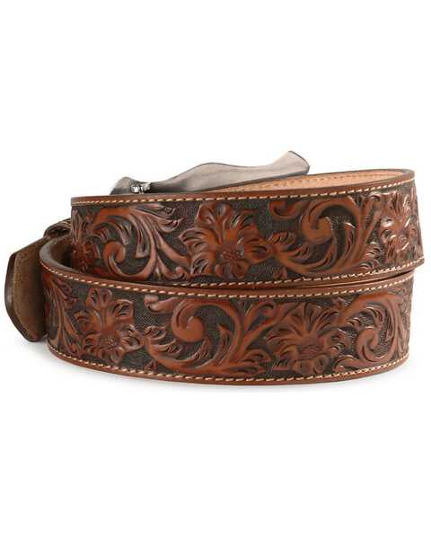 Image #2 - Justin Men's Longhorn Buckle Leather Belt , Tan, hi-res
