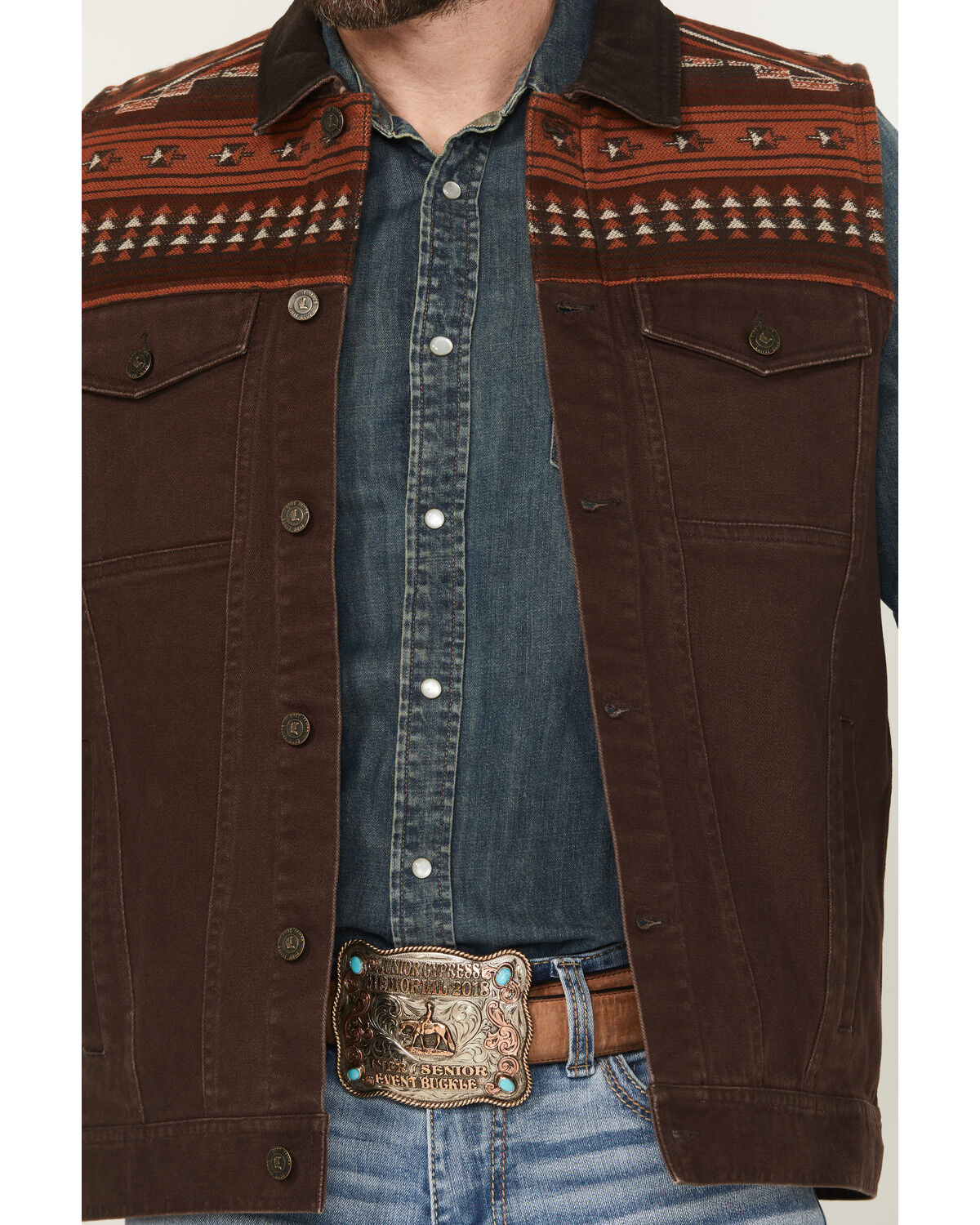 Image #3 - Cody James Men's Iroquois Southwestern Trucker Vest, Brown, hi-res