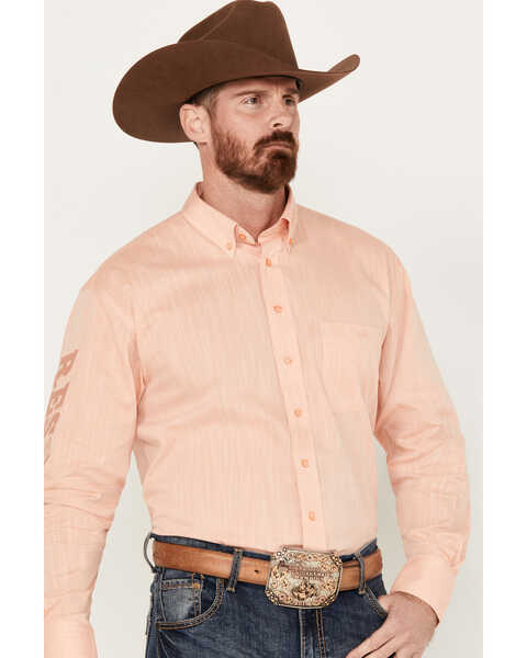 Image #2 - Resistol Men's Sunrise Heathered Solid Long Sleeve Button Down Western Shirt, Peach, hi-res
