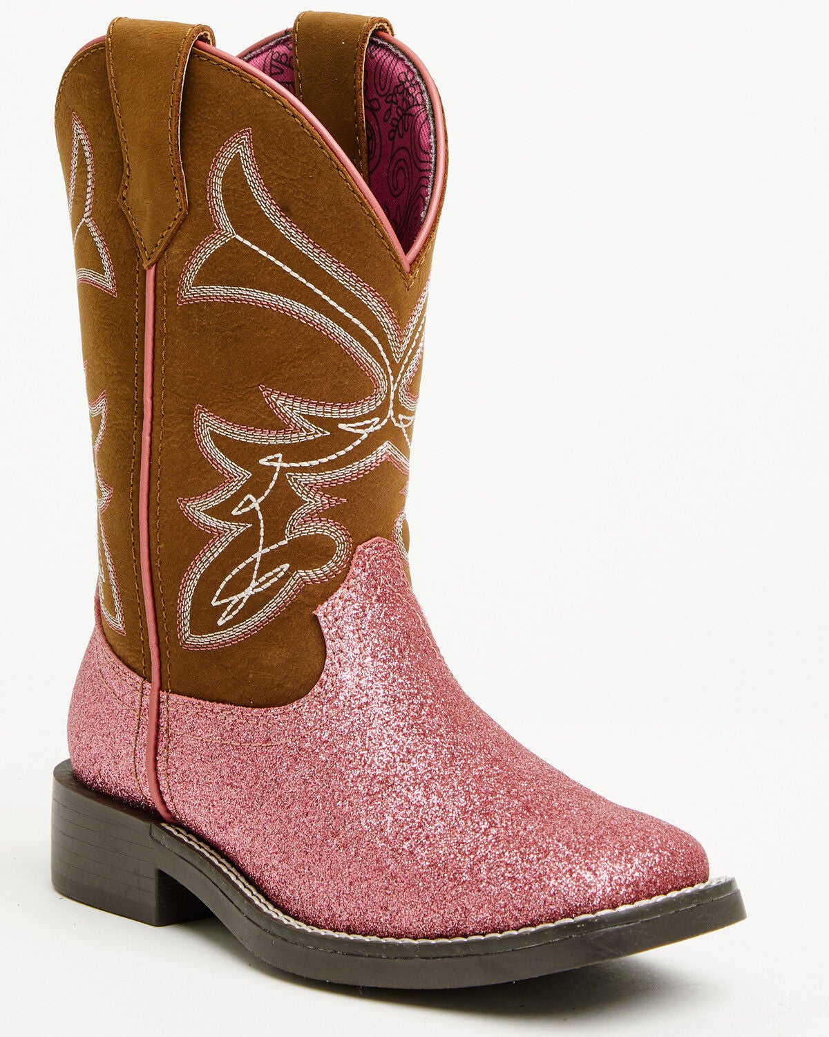 Shyanne Girls' Avery Glitter Western Boots - Broad Square Toe, Pink, hi-res