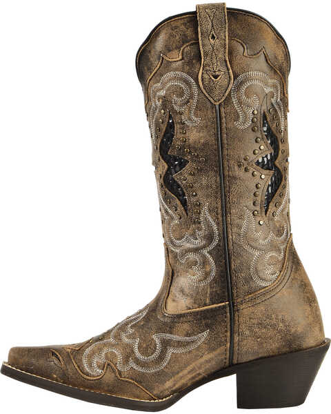 Image #3 - Laredo Women's Lucretia Studded Snake Inlay Western Boots - Snip Toe, Brown, hi-res