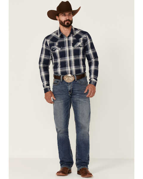 Image #2 - Cody James Men's Transfer Large Plaid Long Sleeve Snap Western Shirt , Navy, hi-res