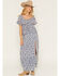 Image #1 - Angie Women's Floral Print Short Sleeve Hanky Hem Top, Blue, hi-res