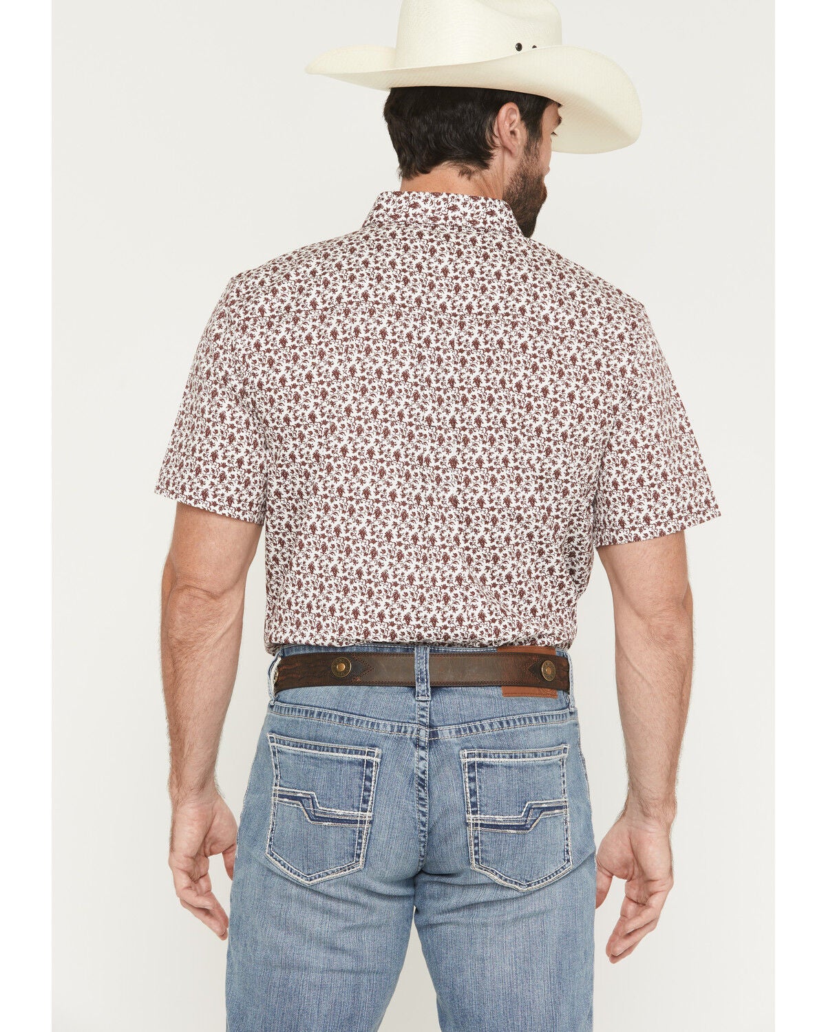Image #4 - Cody James Men's Neon Moon Floral Print Short Sleeve Button-Down Stretch Western Shirt, Burgundy, hi-res