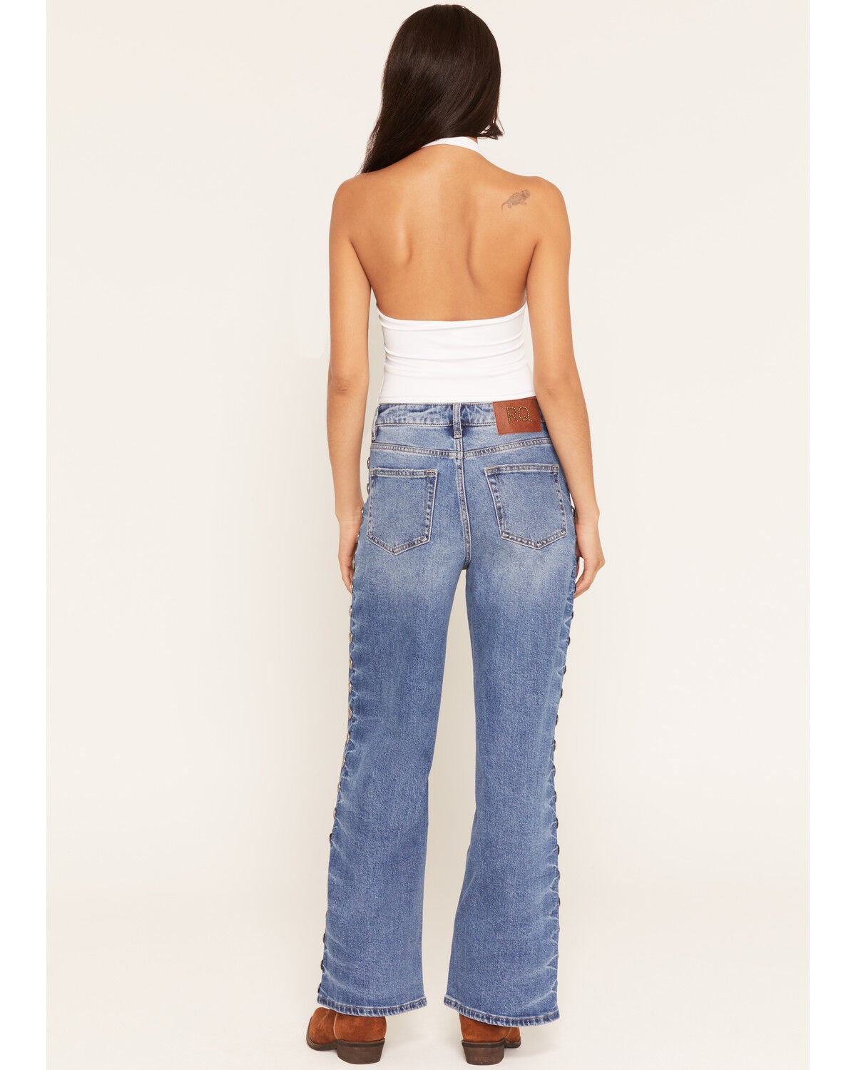 Image #3 - Rodeo Quincy X Boot Barn Women's Buffalo Billie Light Wash High Rise Concho Wide Leg Stretch Denim Jeans, Light Wash, hi-res