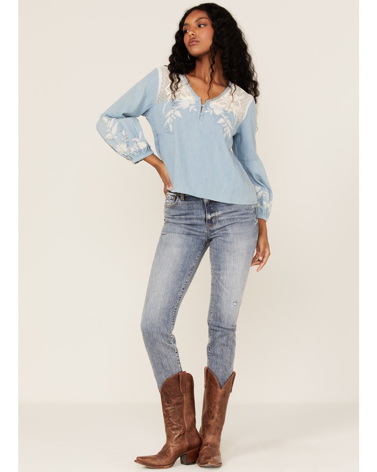denim peasant top