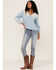 Image #2 - Roper Women's Denim Lace Embroidered Floral Peasant Top, Blue, hi-res