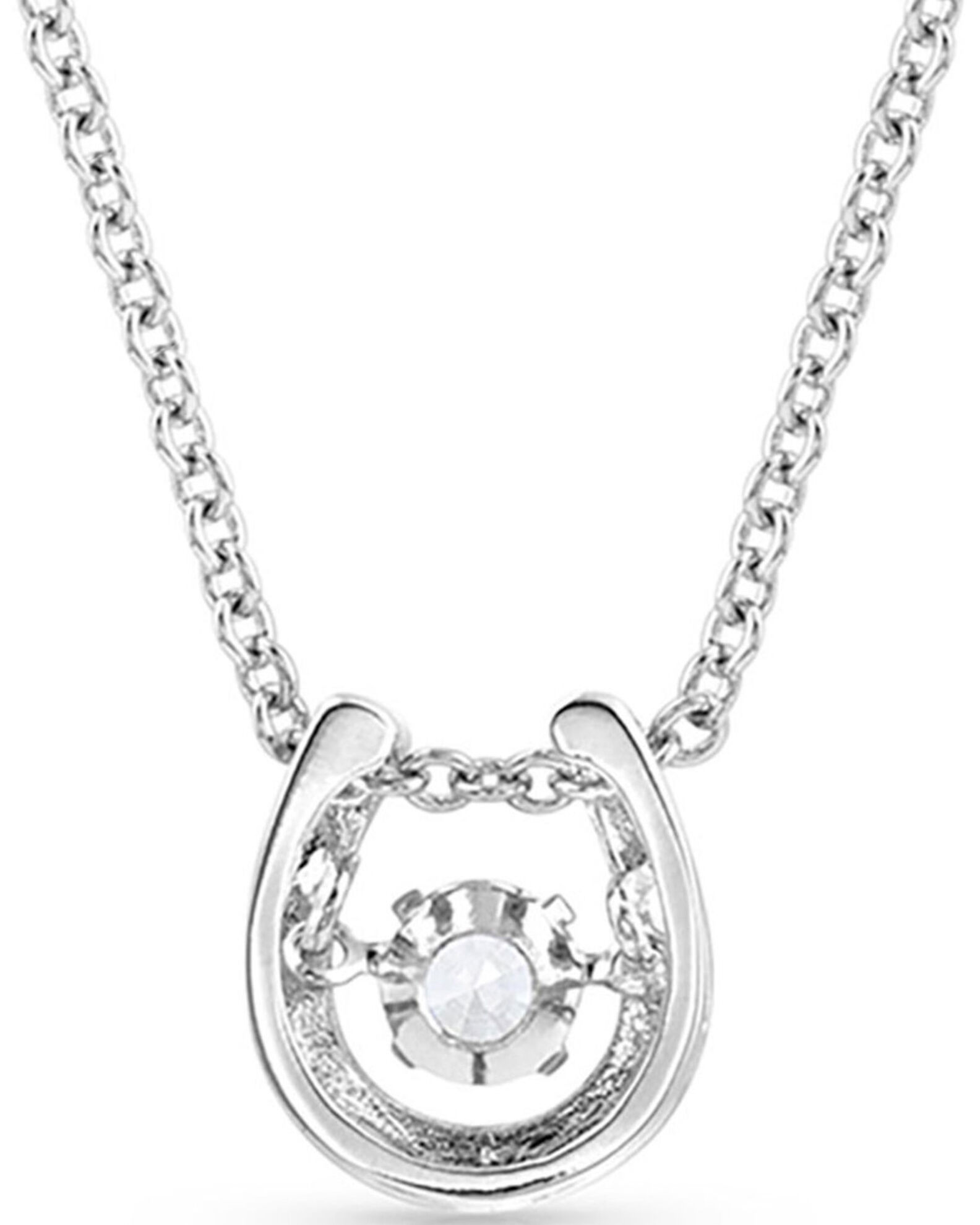 Image #2 - Montana Silversmiths Women's Dancing Birthstone Horseshoe Necklace - April, Silver, hi-res