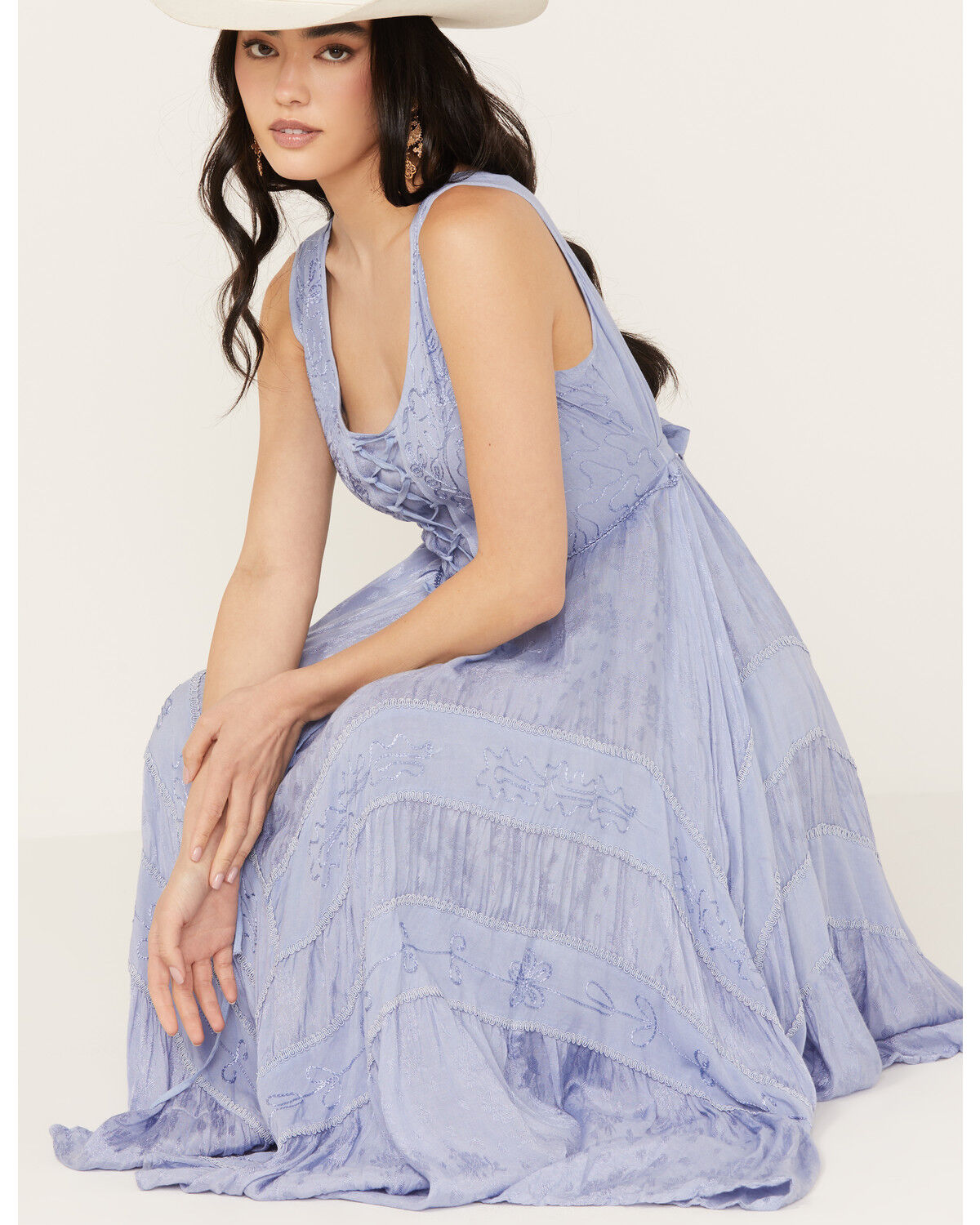 Image #1 - Scully Women's Lace-Up Jacquard Midi Dress, Light Blue, hi-res
