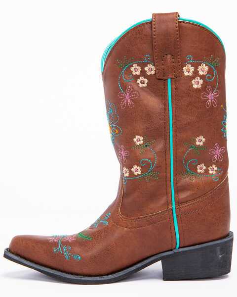 Image #3 - Shyanne Girls' Floral Embroidery Western Boots - Snip Toe, Brown, hi-res