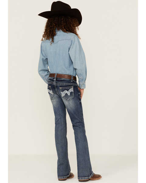 Image #3 - Shyanne Girls' Contrast Stitch & Embroidered Bootcut Jeans, Blue, hi-res