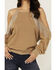 Image #3 - Blue B Women's Rhinestone Fringe Cold Shoulder Sweatshirt, Brown, hi-res