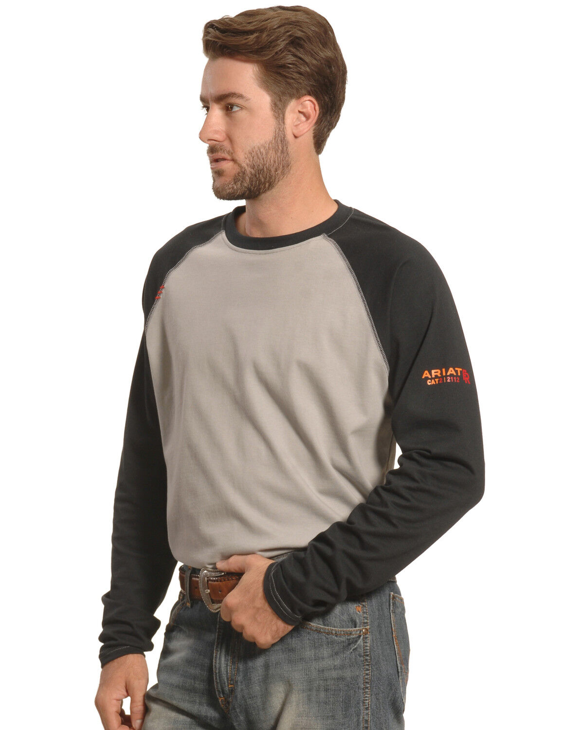 Image #2 - Ariat Men's FR Long Sleeve Baseball Work T-Shirt, Black, hi-res