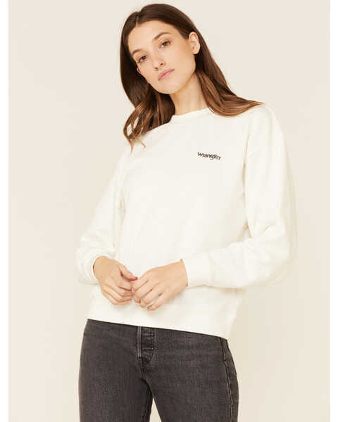 Image #1 - Wrangler Modern Women's Peace Wins Graphic Pullover Sweatshirt , White, hi-res