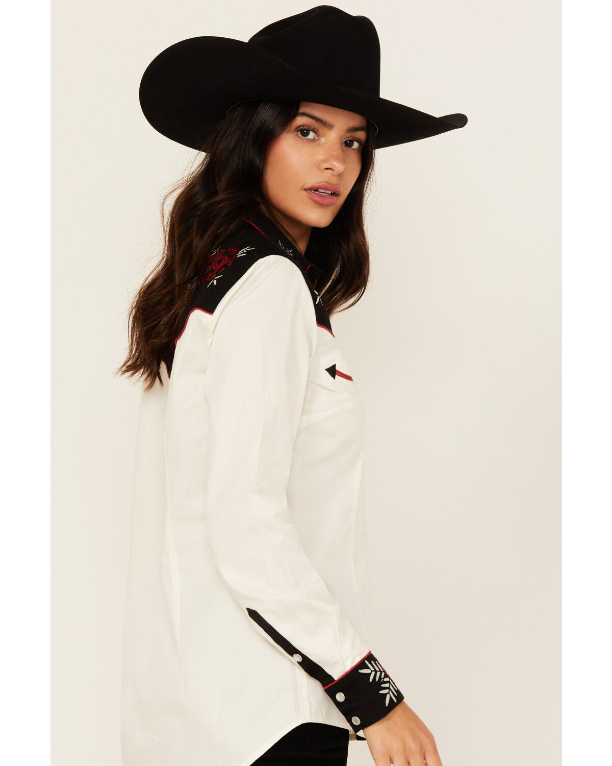 Image #2 - Panhandle Women's Retro Floral Embroidered Long Sleeve Snap Western Shirt, Cream, hi-res