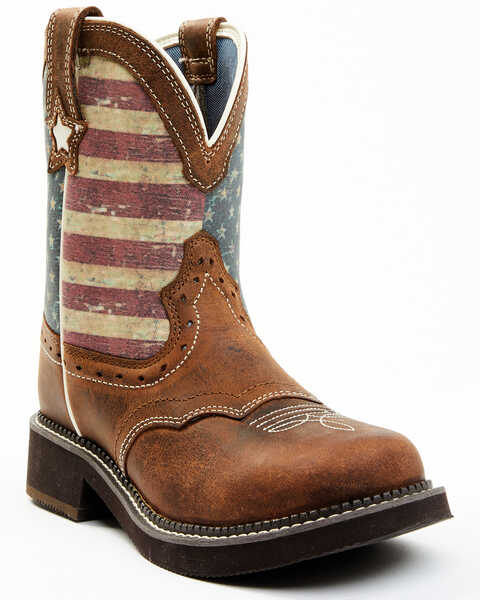 Shyanne Women's Glory Stars & Stripes Shaft Leather Western Boots - Wide Round Toe , Brown, hi-res