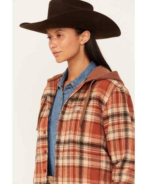 Image #2 - Kimes Ranch Delano Plaid Print Hooded Flannel Jacket , Rust Copper, hi-res