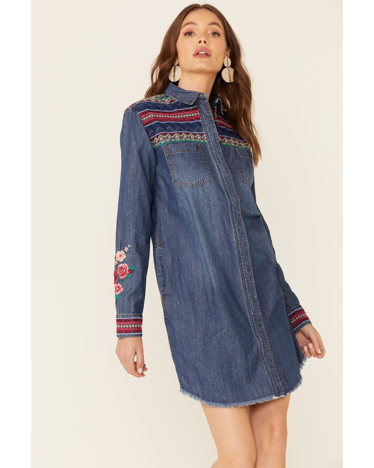 Image #1 - Stetson Women's Denim Southwestern Stripe Mini Dress, Blue, hi-res