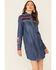 Image #1 - Stetson Women's Denim Southwestern Stripe Mini Dress, Blue, hi-res