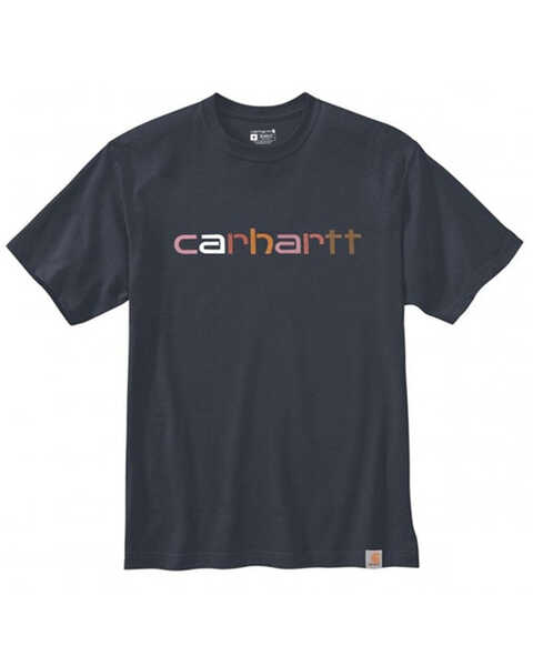 Image #1 - Carhartt Men's Relaxed Fit Heavyweight Short Sleeve Logo Work T-Shirt, Navy, hi-res