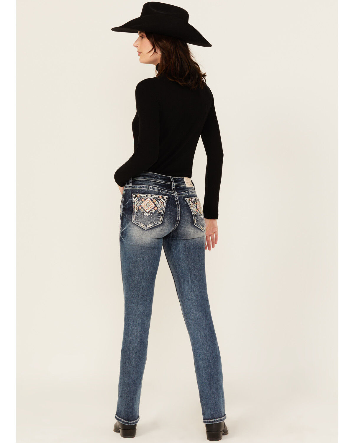 Image #1 - Grace In LA Women's Medium Wash Geo Print Embroidered Mid Rise Bootcut Stretch Denim Jeans, Medium Wash, hi-res