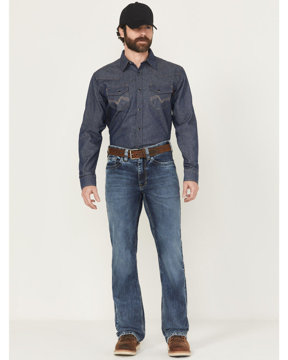 Image #1 - Cody James Men's FR Medium Wash Slim Bootcut Stretch Denim Work Jeans, Medium Wash, hi-res