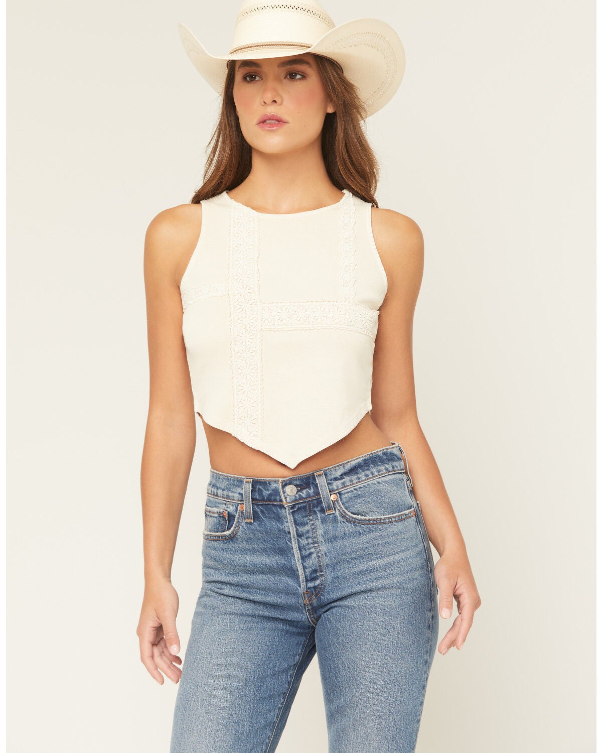 Originality Women's Solid Handkerchief Hem Tank Top, Tan, hi-res