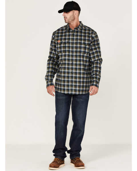 Image #2 - Hawx Men's FR Buffalo Plaid Print Long Sleeve Button-Down Work Shirt, Navy, hi-res